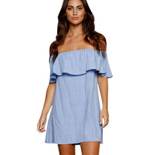 Blue DressBackless Slash Neck Off Shoulder Denim Solid Cotton Dress Summer Mini Short Dress Vestido De Verano#B714