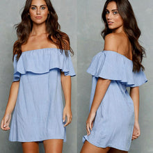 Blue DressBackless Slash Neck Off Shoulder Denim Solid Cotton Dress Summer Mini Short Dress Vestido De Verano#B714