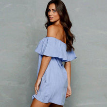Blue DressBackless Slash Neck Off Shoulder Denim Solid Cotton Dress Summer Mini Short Dress Vestido De Verano#B714