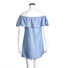 Blue DressBackless Slash Neck Off Shoulder Denim Solid Cotton Dress Summer Mini Short Dress Vestido De Verano#B714