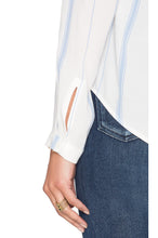 Blue Stripe White Shirt Front Lace Up Tie Up Pocket Sheer See Through Long Sleeve Blouse 2016 Fashion Sexy Ladies Office Shirts