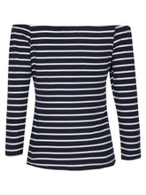 Blue & White Off The Shoulder Tops For Women Striped T Shirt Stretch Slim Fitted Top Woman Tee 2017 Three Quarter Sleeve