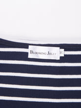 Blue & White Off The Shoulder Tops For Women Striped T Shirt Stretch Slim Fitted Top Woman Tee 2017 Three Quarter Sleeve