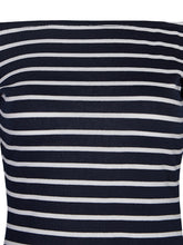 Blue & White Off The Shoulder Tops For Women Striped T Shirt Stretch Slim Fitted Top Woman Tee 2017 Three Quarter Sleeve