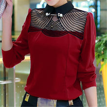 Blusas femininas Casual Women Hollow Out Blouses Long Sleeve Tops Autumn OL Turn-down Lace Print Shirts with Pearl Button 71766