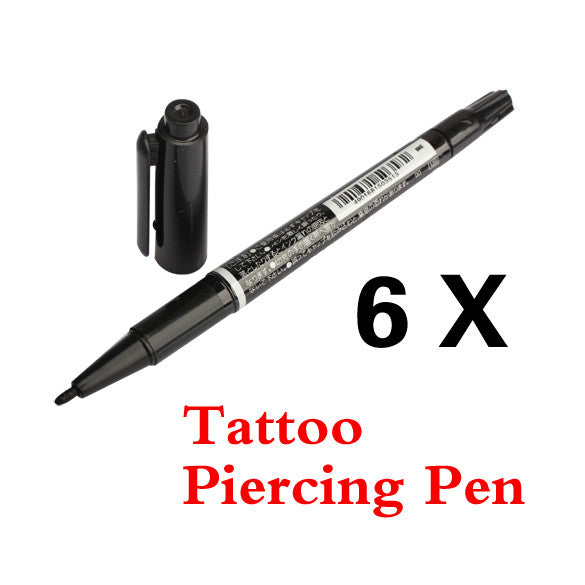 Body Art 6 x Dual Skin Marker Pen Scribe Piercing Pen Tattoo Supply Tool