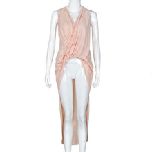 Bohemian Dress Solid Cross Bandage Deep V-Neck Sleeveless Dovetail Dress Pink Dress Vestido De Verano#B713