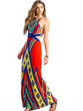 Bohemian Maxi Dress Long Summer Boho Tribal Print Cut Out Red Spaghetti Strap Dress Slip Summer Beach Dresses 2016 Casual New
