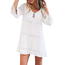 Boho Style Loose Women's Dresses Summer 2017 Three Quarter Sleeve Lace Beach Short Mini Dress Women Vestidos #23
