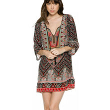 Boho dresses summer 2017 Women 3/4 Sleeves Geometric Pirnt Chiffon Vintage Print Casual Loose Ladies mini Dresses #23