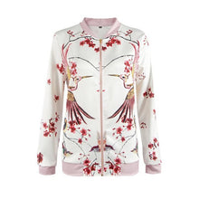Bomber Jacket Women 2016 Retro Printing Cranes Floral Long Sleeve Basic Bombers Coats Autumn Baseball Jacket Abrigos De Mujer#C9