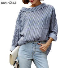 Both Sides Wear Tops Blue Striped Blouse Youth Girls Long Sleeve Clothes Women Blusas Feminina#B908