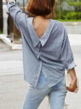 Both Sides Wear Tops Blue Striped Blouse Youth Girls Long Sleeve Clothes Women Blusas Feminina#B908