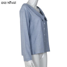 Both Sides Wear Tops Blue Striped Blouse Youth Girls Long Sleeve Clothes Women Blusas Feminina#B908
