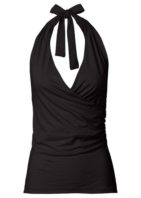 Bow Black Orange Ruched Women Sexy Blouse Solid V-Neck Sleeveless Halter Blouse 2017 Fashion Ladyies Fall Top Autumn Sexy Blouse