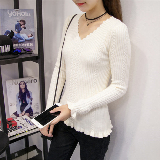 Brand New Autumn Winter Patchwork Female Sweater Plus Size Thin Knitted Long Sleeve V-neck Pullovers Hot Sale 71784