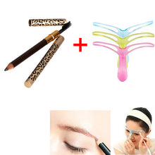 Brown Eyebrow Pencil Two Sides Brush Leopard + Stencils Ruler Eye Brow Guide Template Shaper Tool DIY