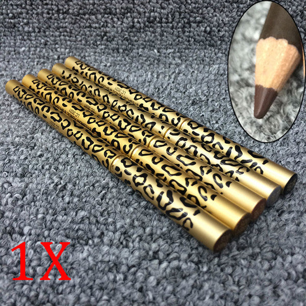Brown Eyebrow Pencil Two Sides With Brush Leopard Design Metal Casing