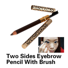 Brown Eyebrow Pencil Two Sides With Brush Leopard Design Metal Casing