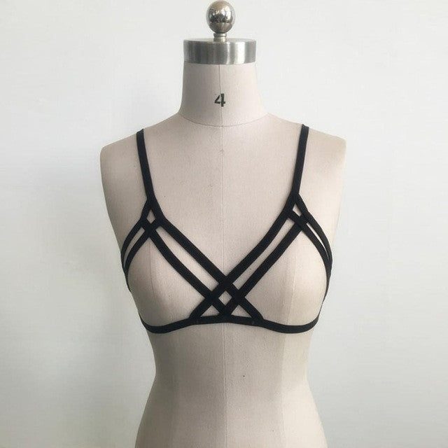 Bustier Crop Top Bandage Bra Strappy Hollow Out Bra Bustier Crop Top Women Alluring Harness Bra Elastic Cage Ropa Mujer#B728