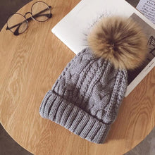Caps Women 2017 Hot Selling Knitted Crochet Raccoon Fur Pompom Hats Cannabis Beanie Winter Spring Warm Cap Female #03
