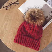 Caps Women 2017 Hot Selling Knitted Crochet Raccoon Fur Pompom Hats Cannabis Beanie Winter Spring Warm Cap Female #03