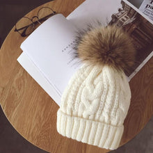 Caps Women 2017 Hot Selling Knitted Crochet Raccoon Fur Pompom Hats Cannabis Beanie Winter Spring Warm Cap Female #03