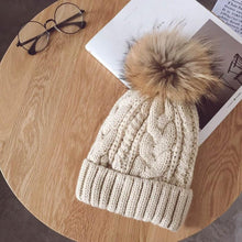 Caps Women 2017 Hot Selling Knitted Crochet Raccoon Fur Pompom Hats Cannabis Beanie Winter Spring Warm Cap Female #03