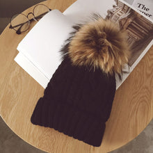 Caps Women 2017 Hot Selling Knitted Crochet Raccoon Fur Pompom Hats Cannabis Beanie Winter Spring Warm Cap Female #03