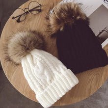 Caps Women 2017 Hot Selling Knitted Crochet Raccoon Fur Pompom Hats Cannabis Beanie Winter Spring Warm Cap Female #03