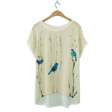 Casual Chiffon Women T Shirt Women Tops Pullover Birds Female Shirts Printed Roupas Blusas Camisas Femininas
