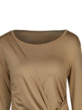 Casual O-Neck Blouse Full Sleeve Kink Solid Ruched Bodycon Khaki Blouses Women Tops And Blouses For 2016 Fashion Casual Fall Top