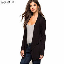 Chaqueta Mujer Irregular Women Black Long Sleeve Cardigan Cotton Outwear Autumn Coats Abrigos De Mujer3C930