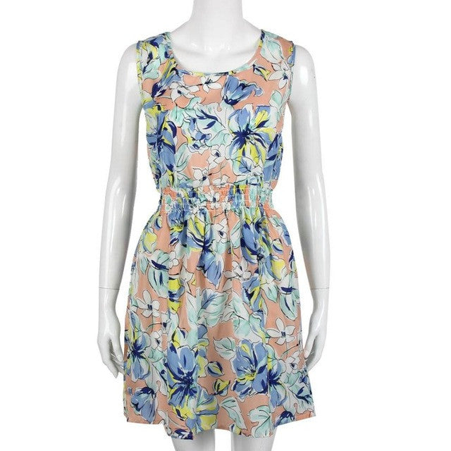 Chiffon Dress Print Floral Small Flowe Sleeveless Mini Short Dress Cheap Clothes China Vestidos Cortos Beach#B719