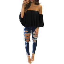 Chiffon Women Blouse Sexy Off Shoulder Blouse Loose Ladies Autumn Spring Solid Casual Blouse Blusa Feminina#212