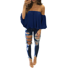 Chiffon Women Blouse Sexy Off Shoulder Blouse Loose Ladies Autumn Spring Solid Casual Blouse Blusa Feminina#212