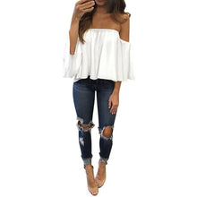 Chiffon Women Blouse Sexy Off Shoulder Blouse Loose Ladies Autumn Spring Solid Casual Blouse Blusa Feminina#212