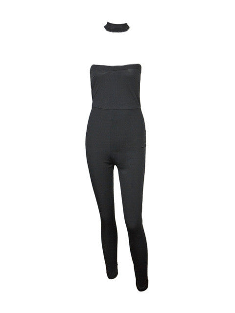 Choker Black Strapless Jumpsuit Sexy Club Party One Piece Outfits Long Jumpsuits For Women Bodycon Romper Playsuit Overall