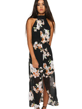 Choker Sleeveless Floral Print Chiffon Sheer See Through High Low Long Maxi Dress Casual Beach Summer 2016 Ladies New Arrival