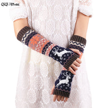 Christmas Elk Knitted Women Gloves Warm Arm Knitted Fingerless Winter Gloves Luvas Feminina#A11