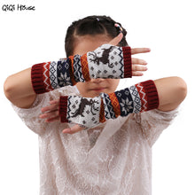 Christmas Elk Knitted Women Gloves Warm Arm Knitted Fingerless Winter Gloves Luvas Feminina#A11