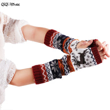 Christmas Elk Knitted Women Gloves Warm Arm Knitted Fingerless Winter Gloves Luvas Feminina#A11