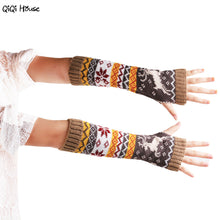 Christmas Elk Knitted Women Gloves Warm Arm Knitted Fingerless Winter Gloves Luvas Feminina#A11