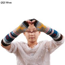 Christmas Elk Knitted Women Gloves Warm Arm Knitted Fingerless Winter Gloves Luvas Feminina#A11