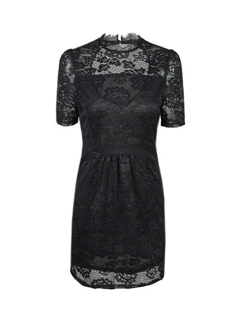 Circle Open Back See Through Hand Made Crochet Women Dress Black Lace Floral Pattern Hollow Out Elegant Black Lady Office Dress