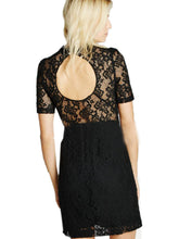 Circle Open Back See Through Hand Made Crochet Women Dress Black Lace Floral Pattern Hollow Out Elegant Black Lady Office Dress