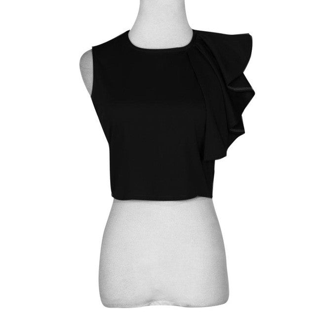 Crop Top Summer Sleeveless Blouse Ruffles Casual Midriff Top Tank Short Chalecos Mujer Camiseta De Tirantes Mujer#B803