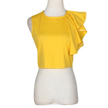 Crop Top Summer Sleeveless Blouse Ruffles Casual Midriff Top Tank Short Chalecos Mujer Camiseta De Tirantes Mujer#B803