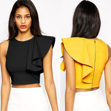 Crop Top Summer Sleeveless Blouse Ruffles Casual Midriff Top Tank Short Chalecos Mujer Camiseta De Tirantes Mujer#B803