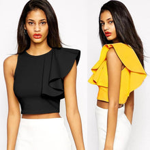 Crop Top Summer Sleeveless Blouse Ruffles Casual Midriff Top Tank Short Chalecos Mujer Camiseta De Tirantes Mujer#B803